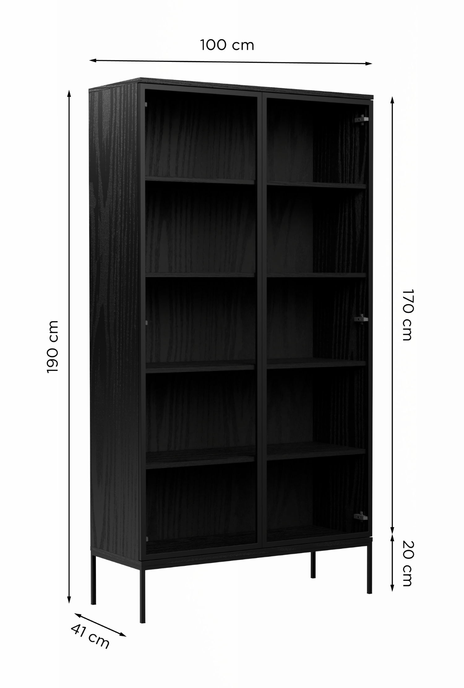 Witryna Industrialna ze szklanymi drzwiami na metalowych nogach, czarna - zdjęcie produktu